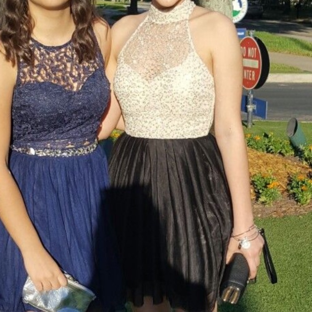 Black and Ivory Halter Cocktail Dress